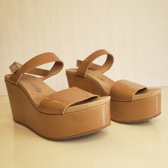 Pedro Garcia Dulce leather tan platform wedge sandals size 6.5 - 7 made in Spain - Picture 1 of 12